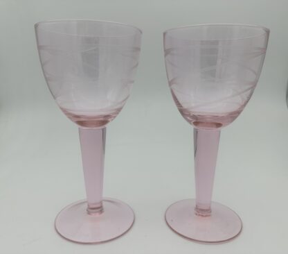 Vintage Ikea Pralin Pink Etched Wine Glasses x2 Pair