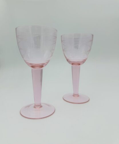 Vintage Ikea Pralin Pink Etched Wine Glasses x2 Pair - Image 2