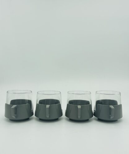 Set of 4 JAJ Pyrex Grey Plastic & Glass Drink Up Coffee Tea Cups - Image 2