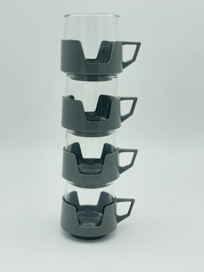 Set of 4 JAJ Pyrex Grey Plastic & Glass Drink Up Coffee Tea Cups - Image 3