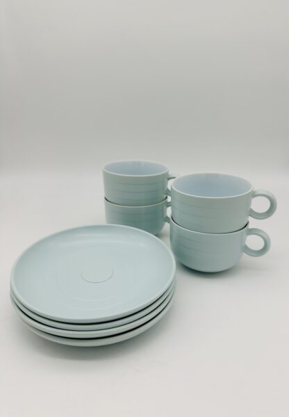 Vintage Hornsea Swan Lake Concept Tea Cups & Saucers Set x 4 Duck Egg Blue 1970s - Image 4