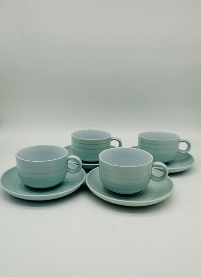 Vintage Hornsea Swan Lake Concept Tea Cups & Saucers Set x 4 Duck Egg Blue 1970s