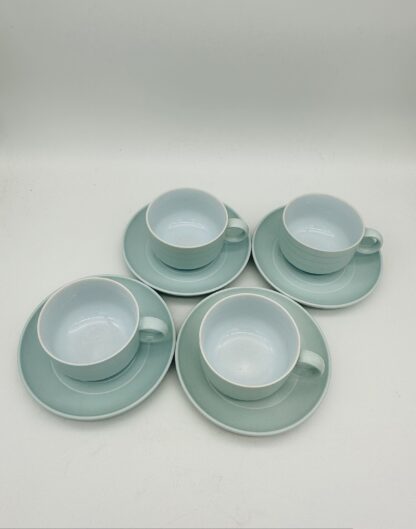 Vintage Hornsea Swan Lake Concept Tea Cups & Saucers Set x 4 Duck Egg Blue 1970s - Image 2