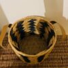 Woven Paper Storage Basket Black/Tan Round With Leather Handles - Image 2